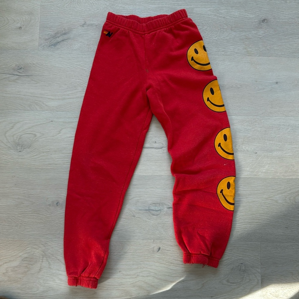 Aviator nations kids size 10 red smiley face sweatpants